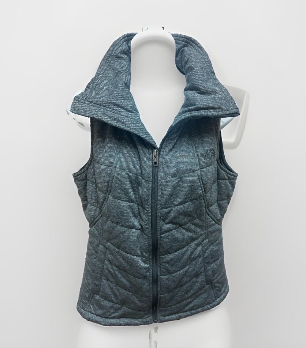 The North Face Womens M Gray Quilted Puffer Vest Hooded Full Zip Stretch